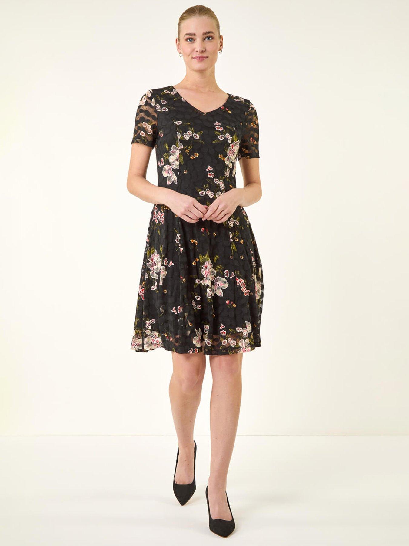Roman Floral Print Lace Stretch Dress