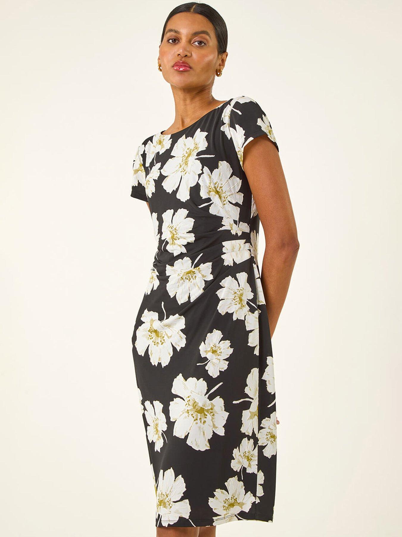 image of roman-floral-gathered-shift-dress