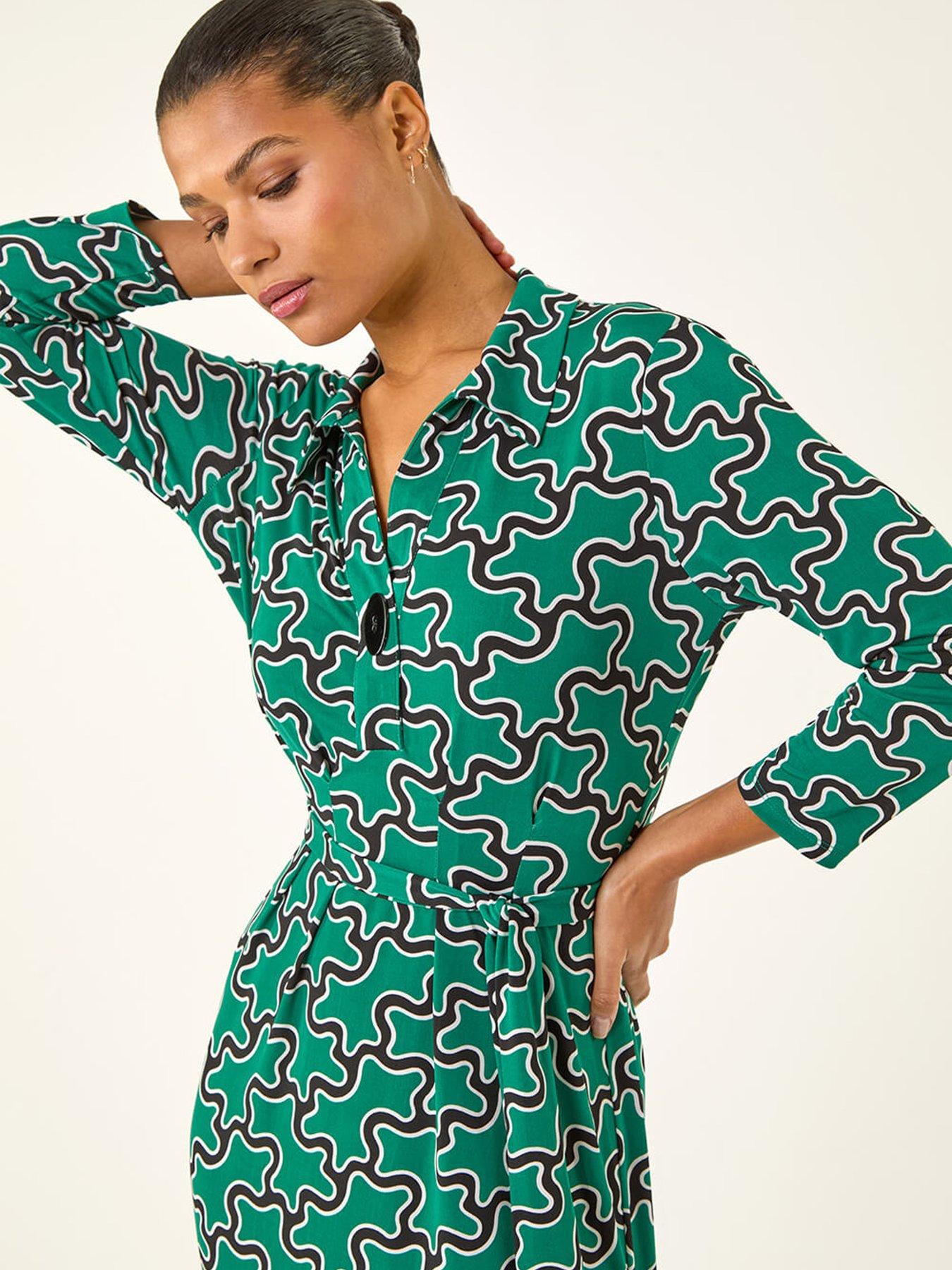 Image 4 of 5 of Roman Abstract Buttoned Shirt Dress