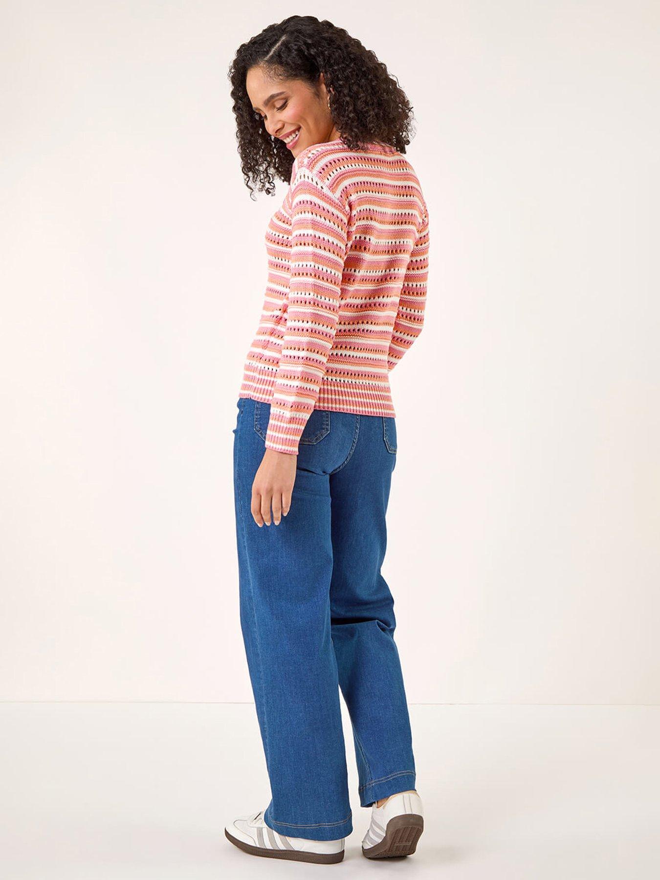  image of roman-stripe-pointelle-crew-neck-knit
