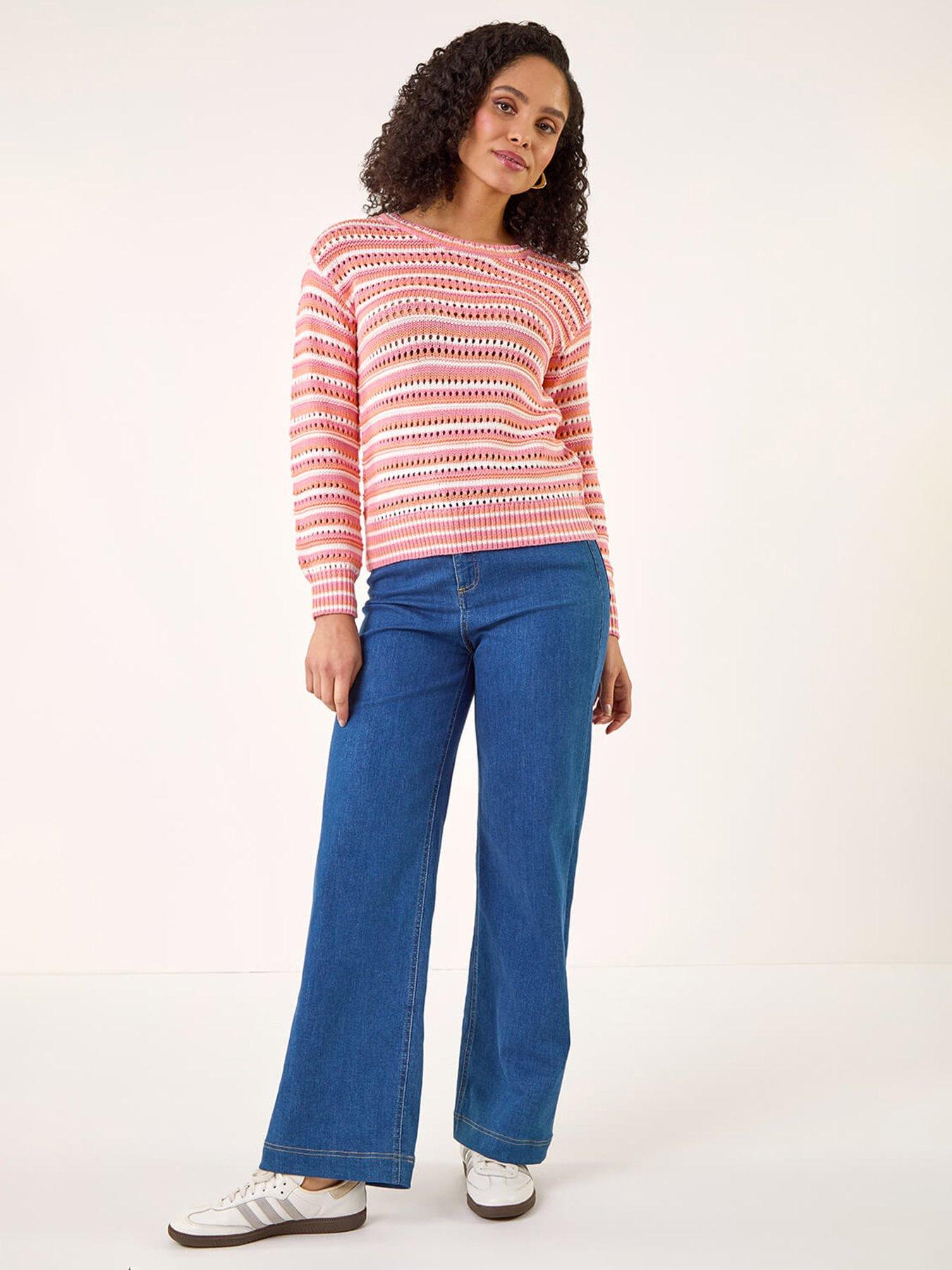  image of roman-stripe-pointelle-crew-neck-knit