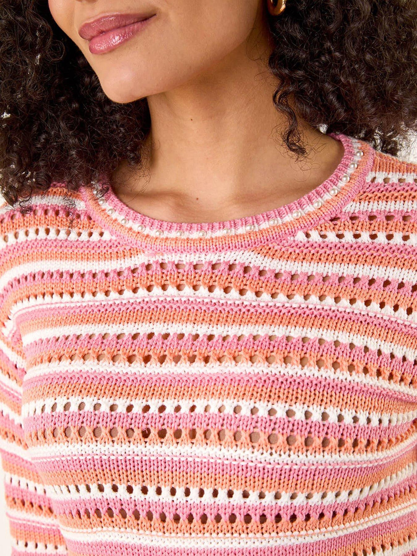  image of roman-stripe-pointelle-crew-neck-knit