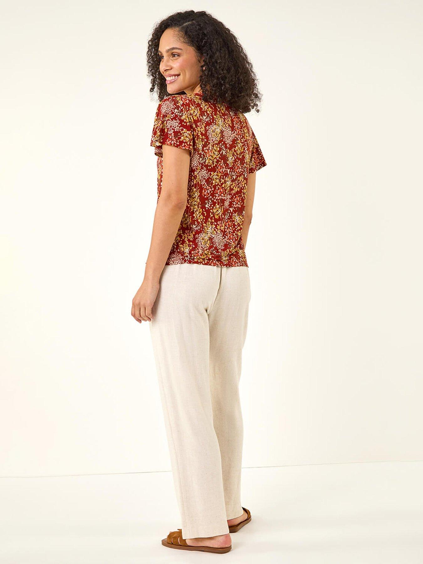  image of roman-floral-tie-front-stretch-top