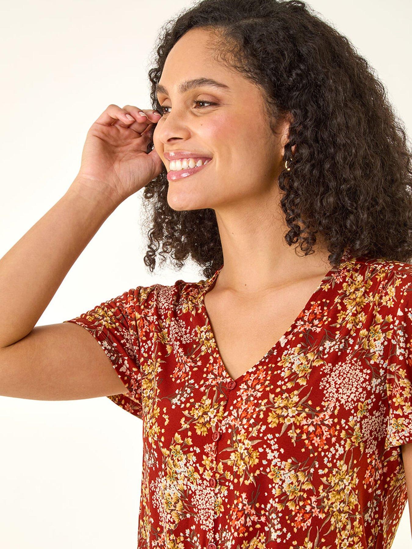  image of roman-floral-tie-front-stretch-top