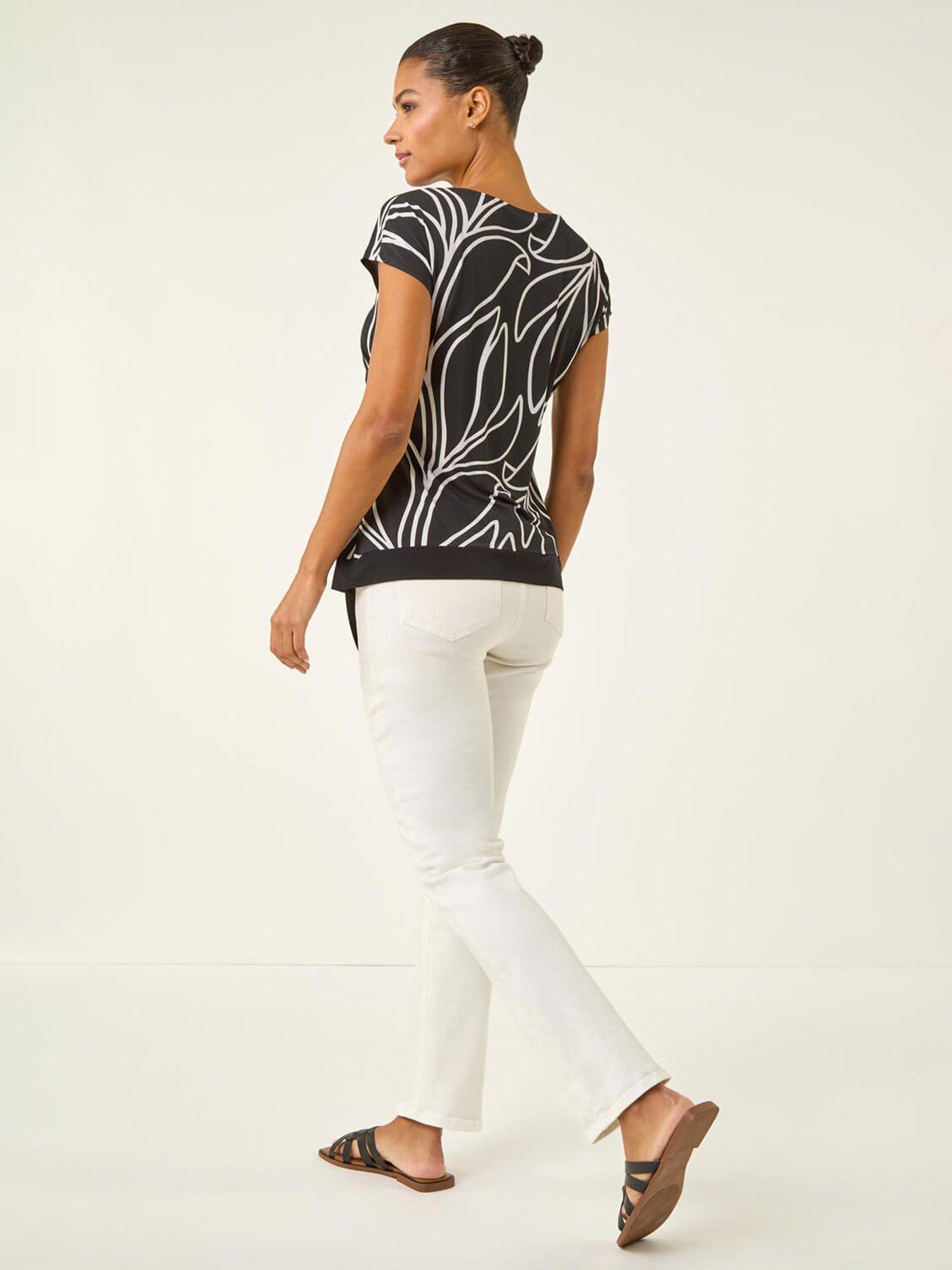 Image 2 of 5 of Roman Floral Print Asymmetric Stretch Top
