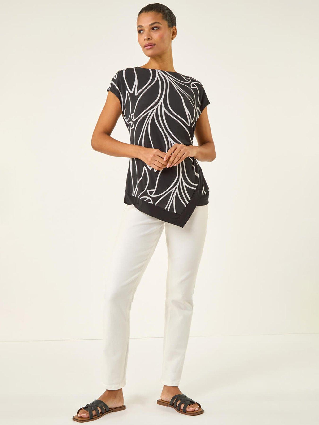 Image 3 of 5 of Roman Floral Print Asymmetric Stretch Top
