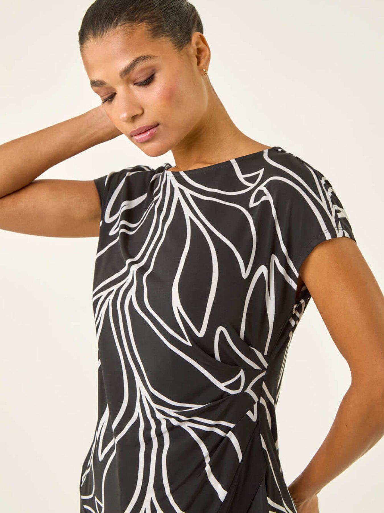Image 4 of 5 of Roman Floral Print Asymmetric Stretch Top