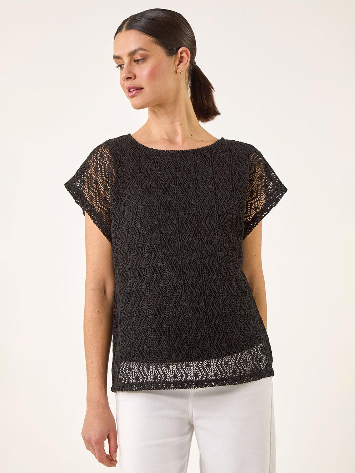 Roman Lace Overlay Stretch Top