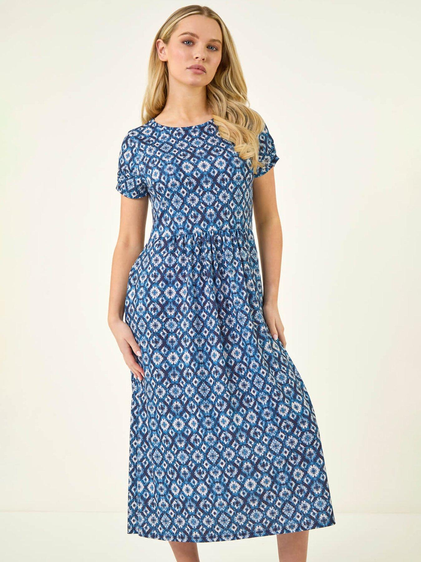Roman Petite Abstract Gathered Waist Dress