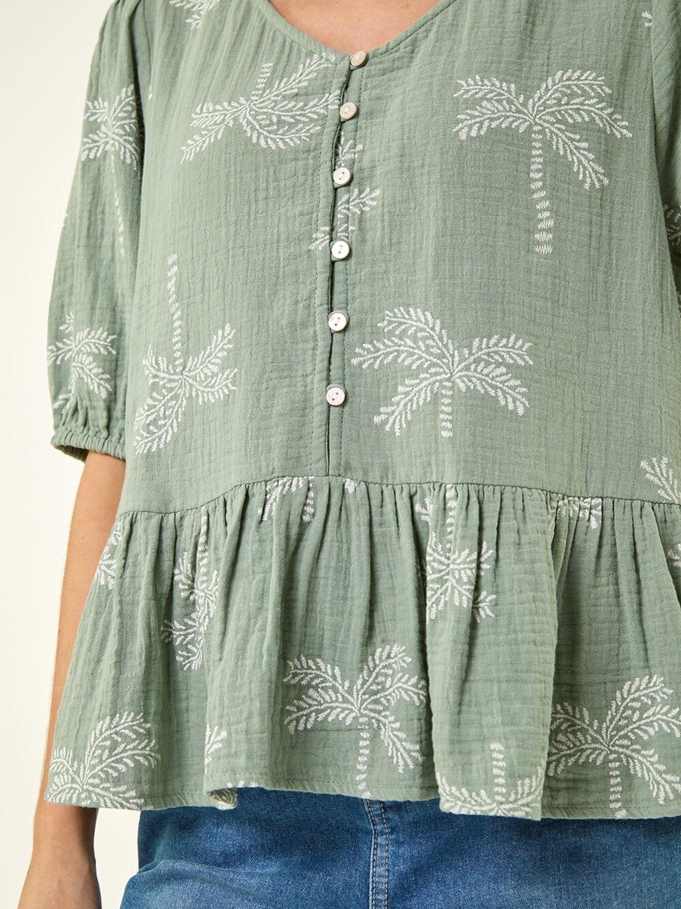  image of roman-palm-tree-print-peplum-top