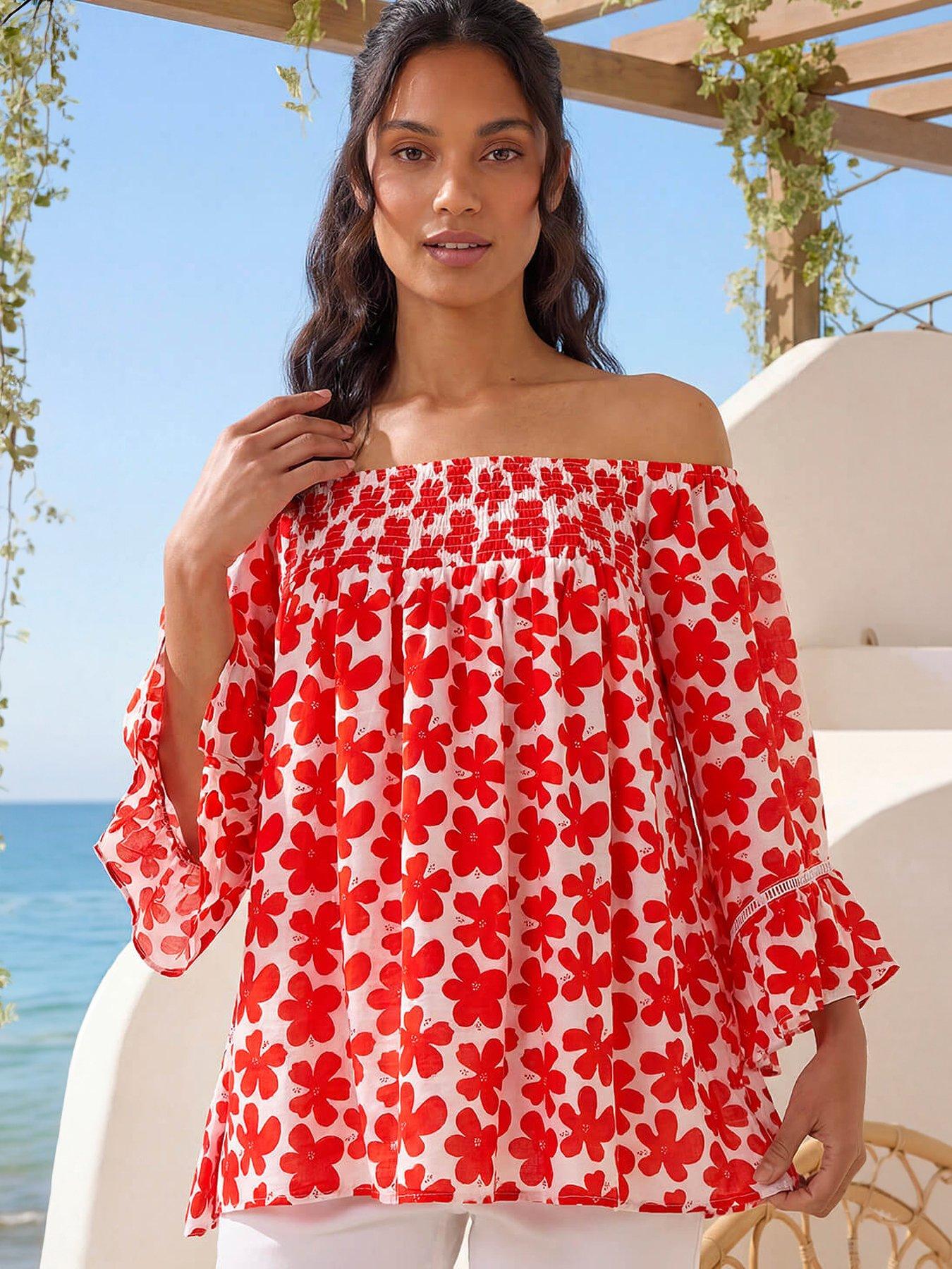 Roman Floral Print Bardot Top