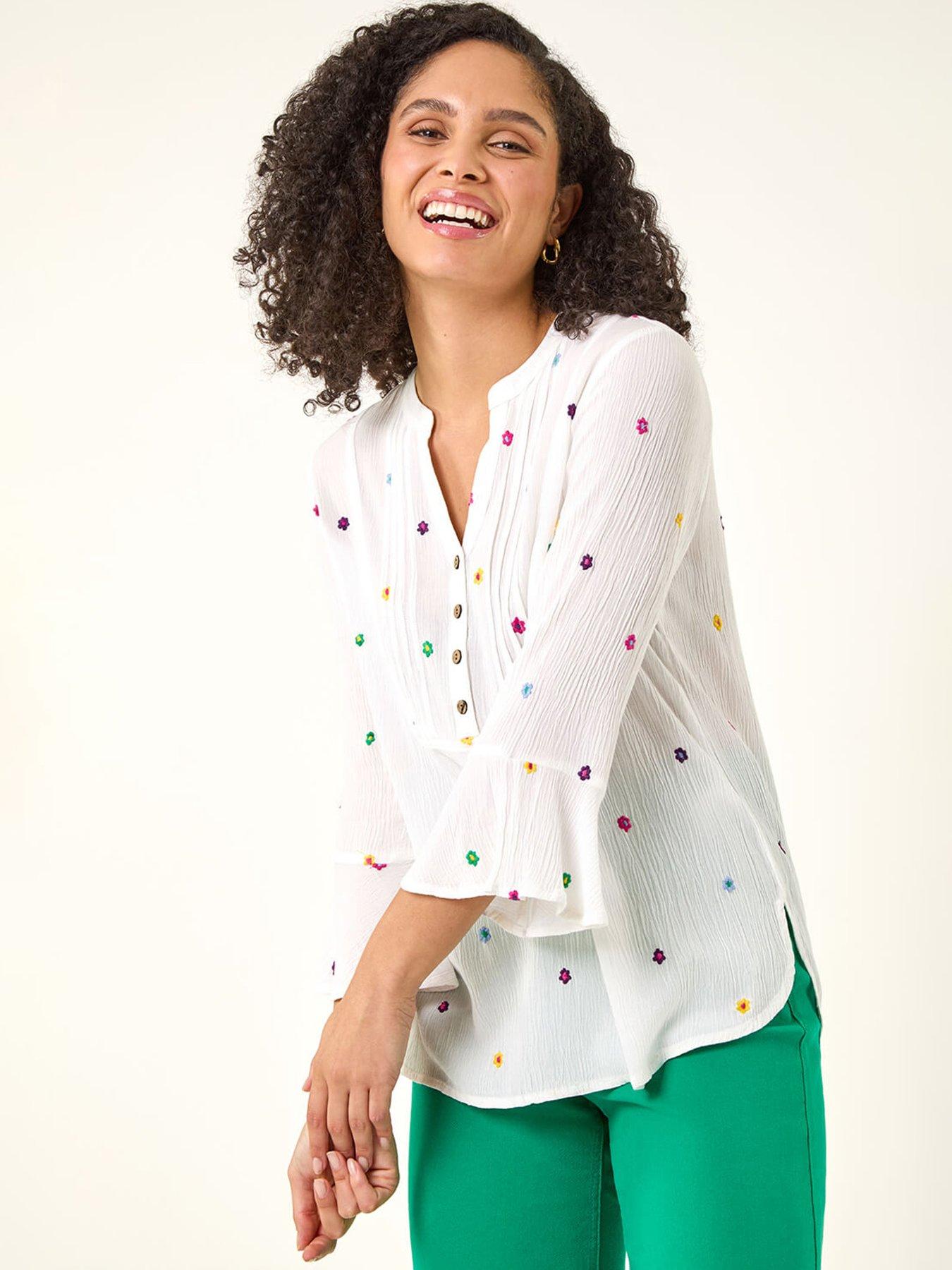 Image 1 of 5 of Roman Floral Embroidered Buttoned Top