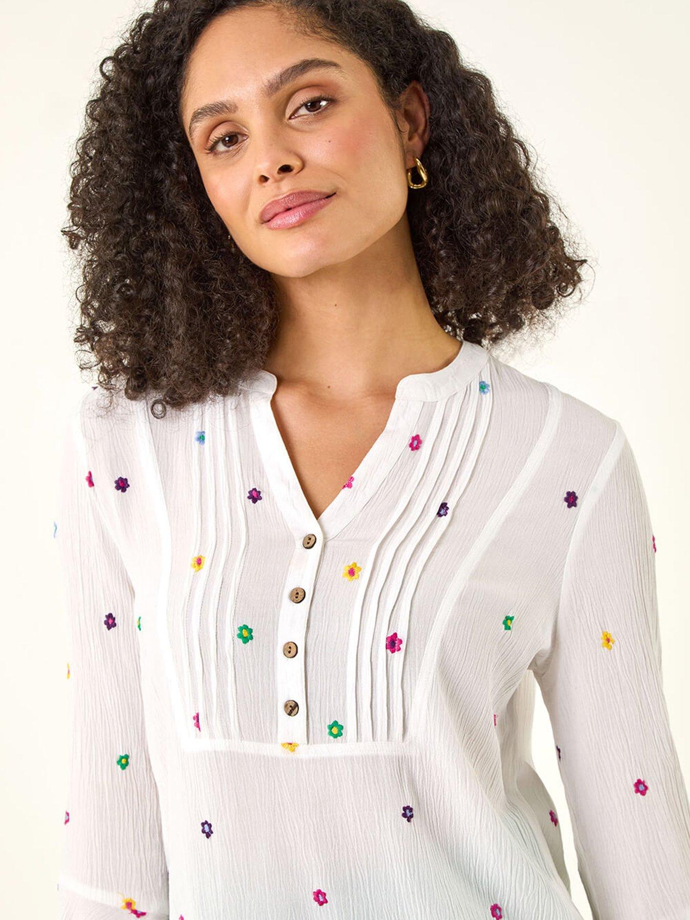 Image 4 of 5 of Roman Floral Embroidered Buttoned Top