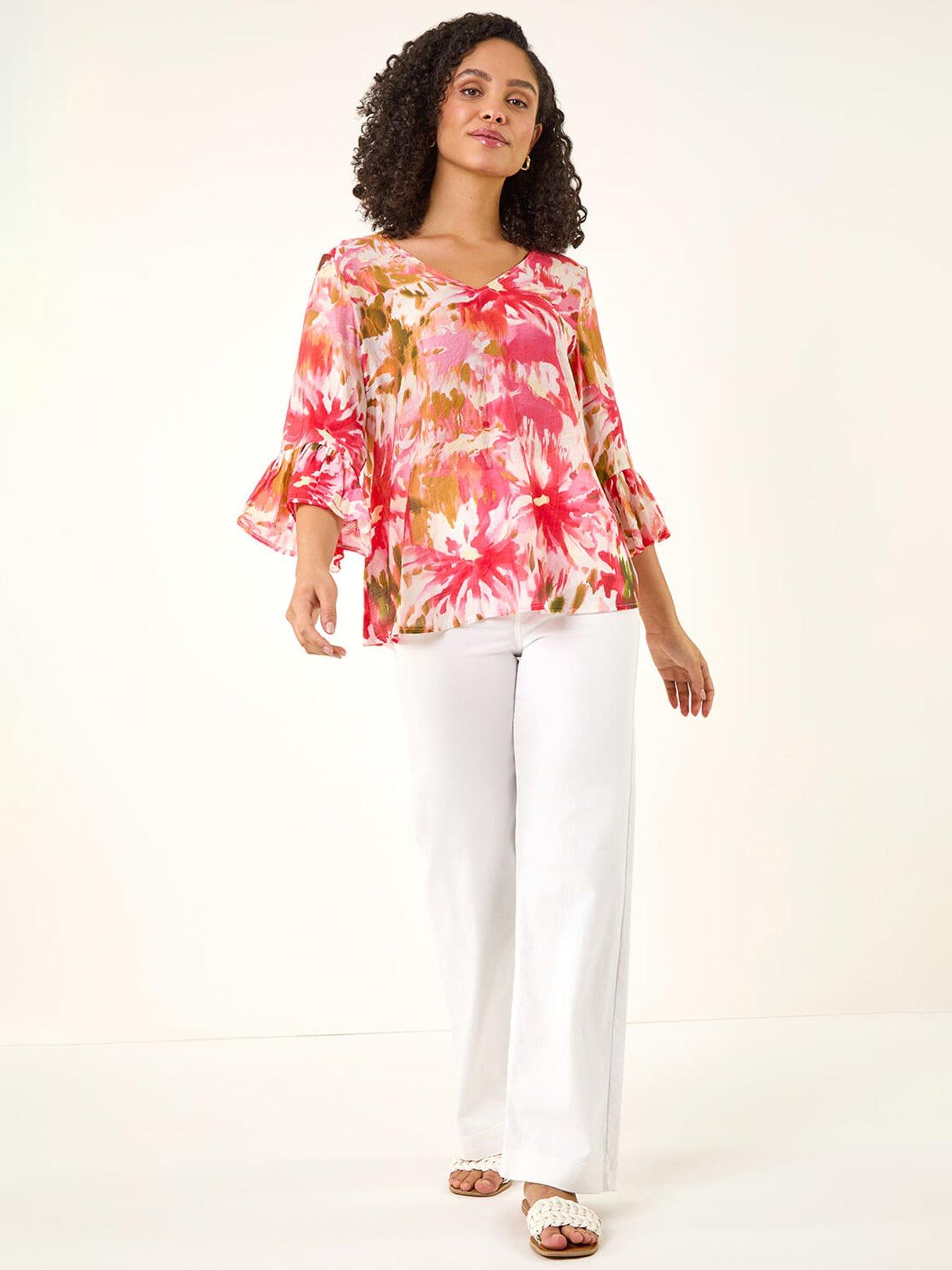 Image 3 of 5 of Roman Abstract Floral Flare Sleeve Top