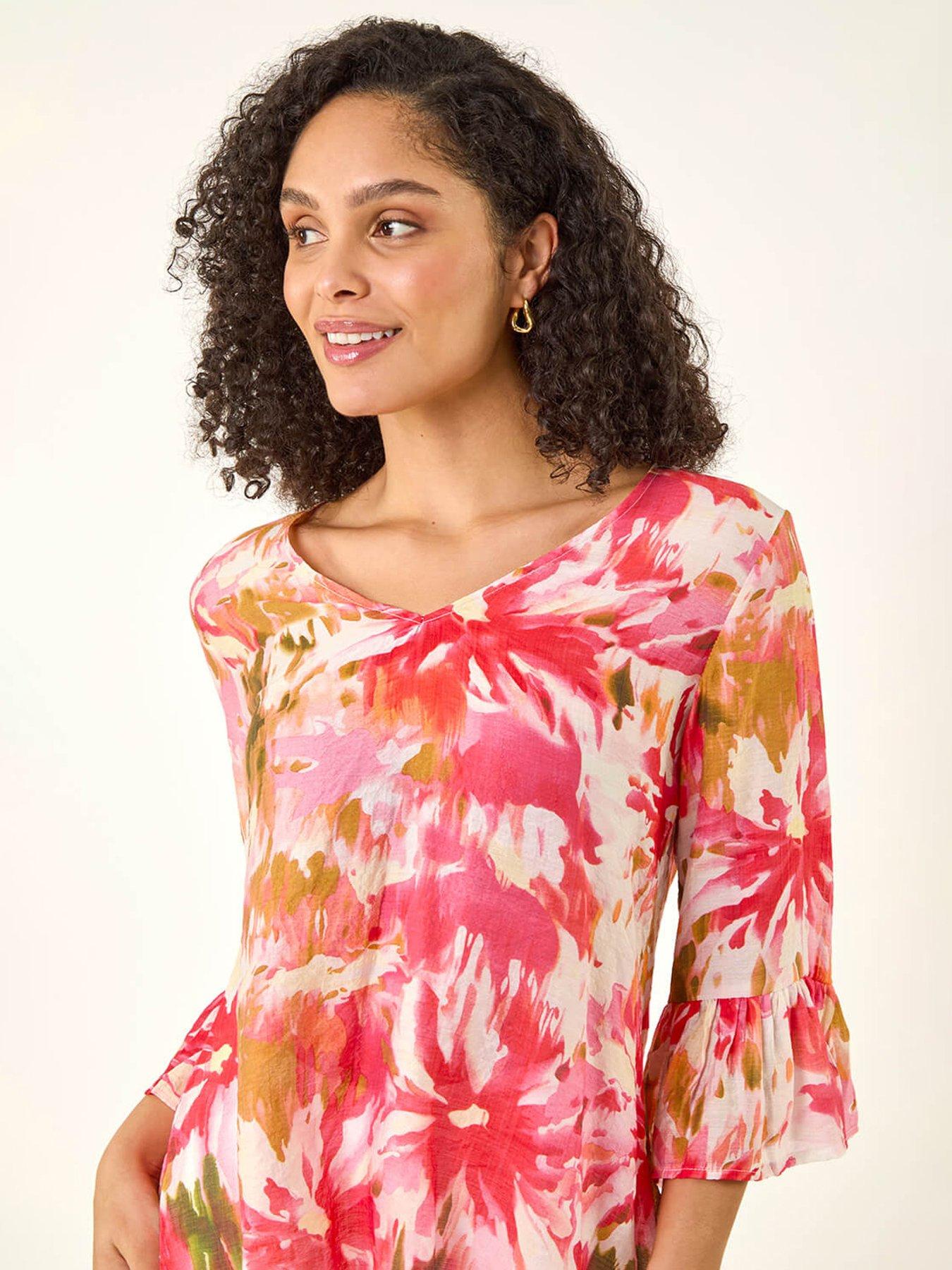 Image 4 of 5 of Roman Abstract Floral Flare Sleeve Top