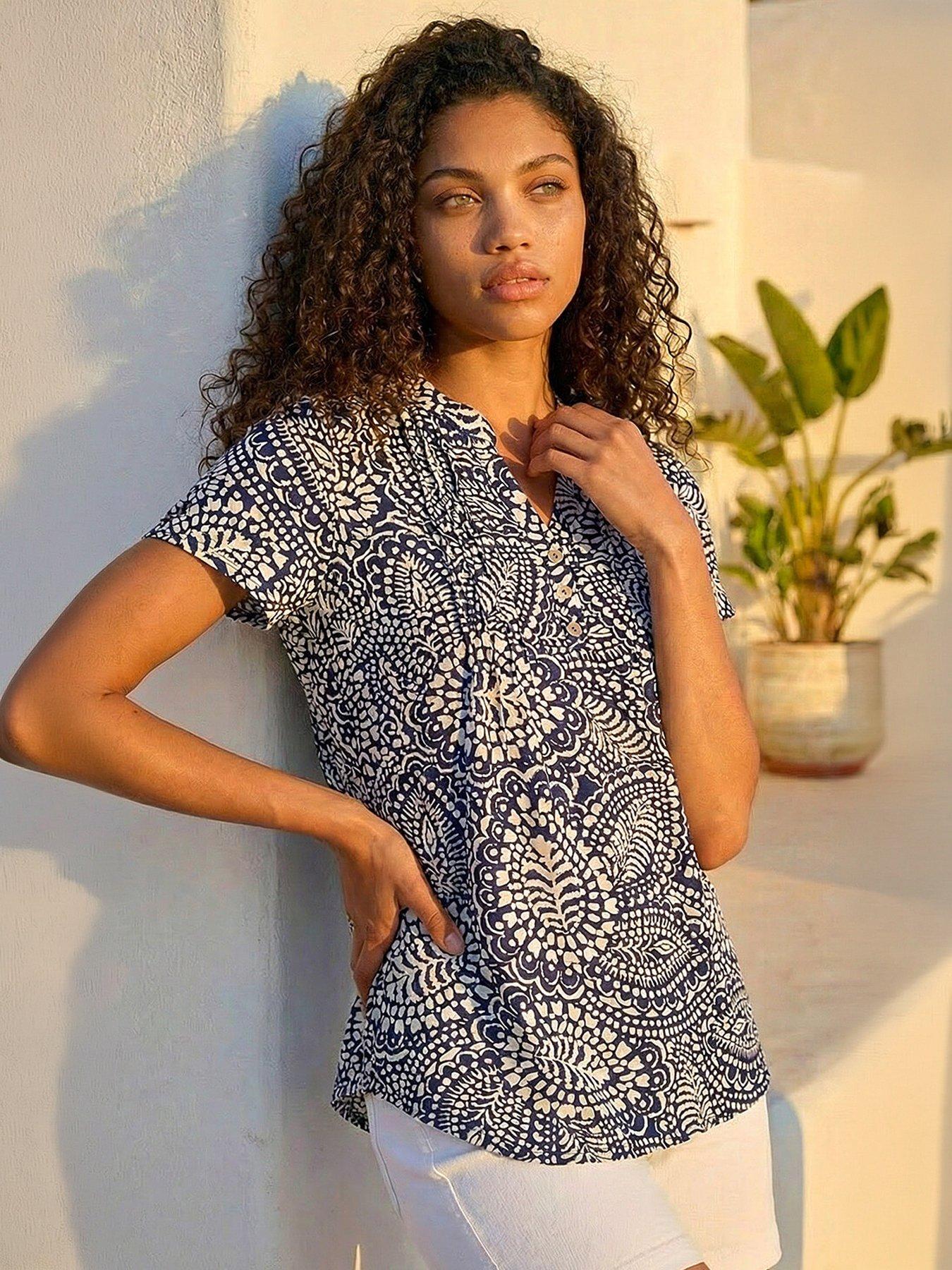 Roman Petite Abstract Print Button Stretch Top