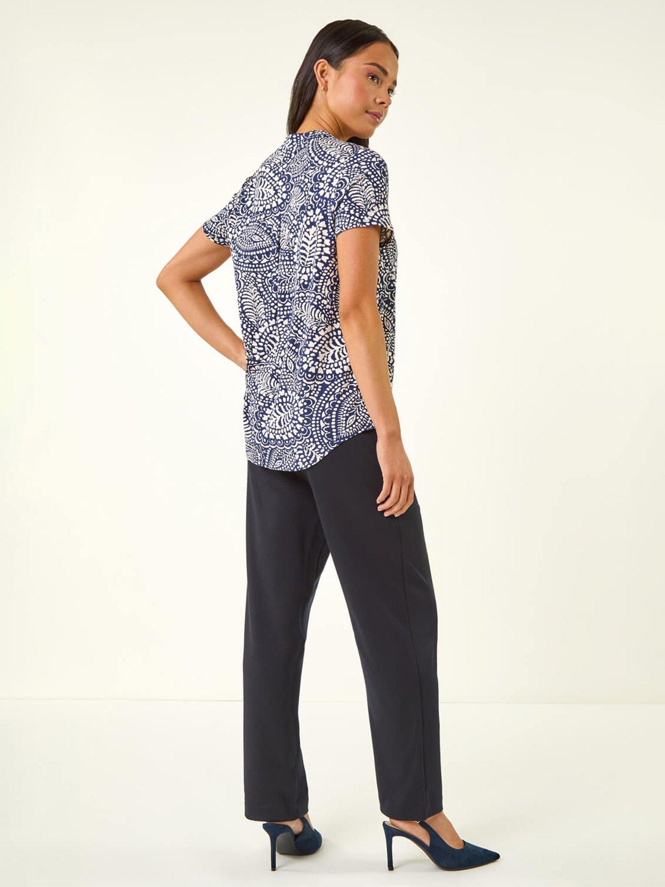 Image 2 of 5 of Roman Petite Abstract Print Button Stretch Top