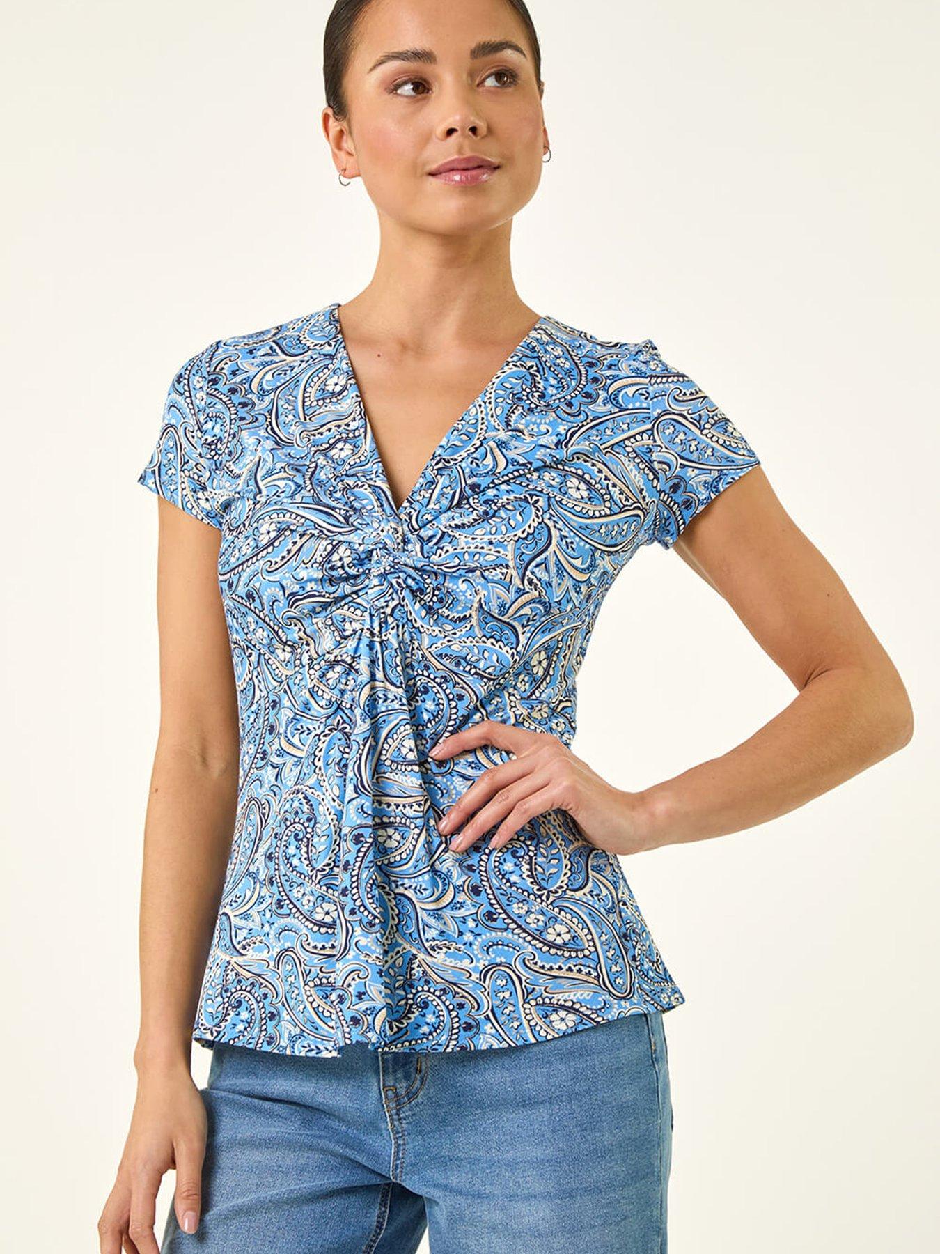  image of roman-petite-abstract-twist-front-stretch-top