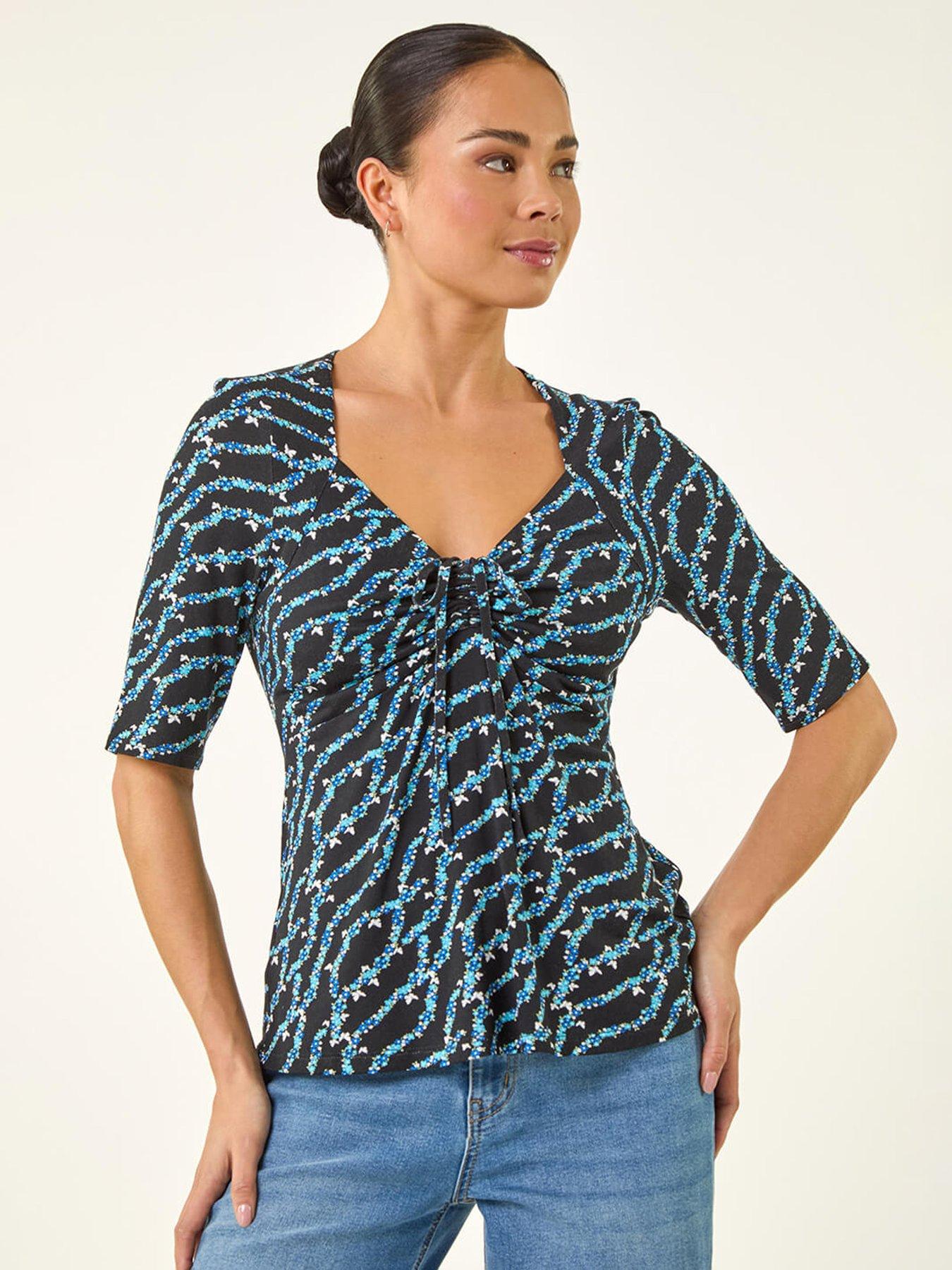 Image 1 of 5 of Roman Petite Abstract Print Drawstring Top