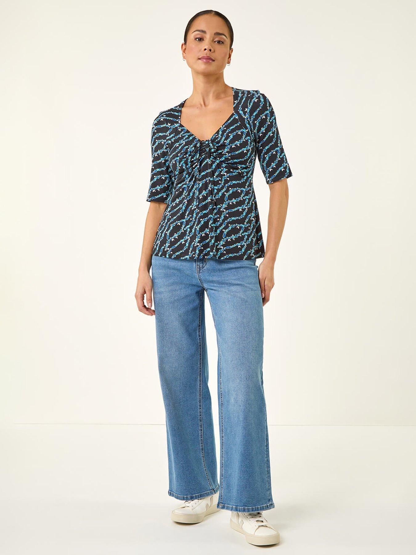 Image 3 of 5 of Roman Petite Abstract Print Drawstring Top
