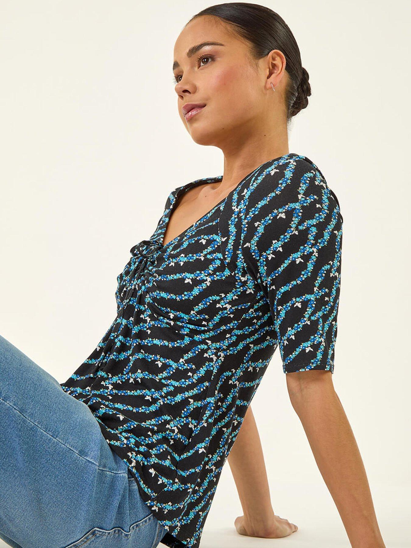 Image 4 of 5 of Roman Petite Abstract Print Drawstring Top