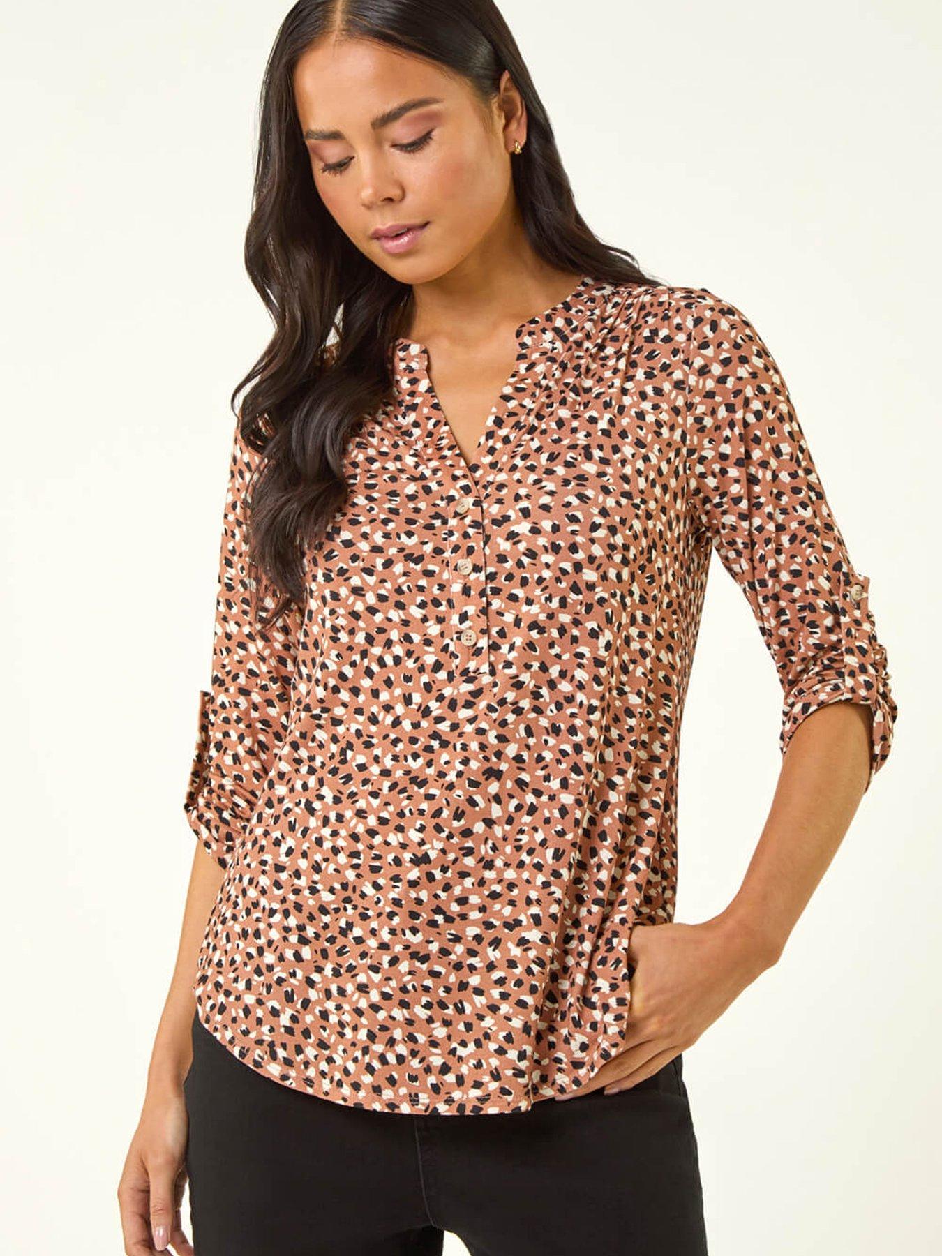 Image 5 of 5 of Roman Petite Animal Print Button Stretch Shirt