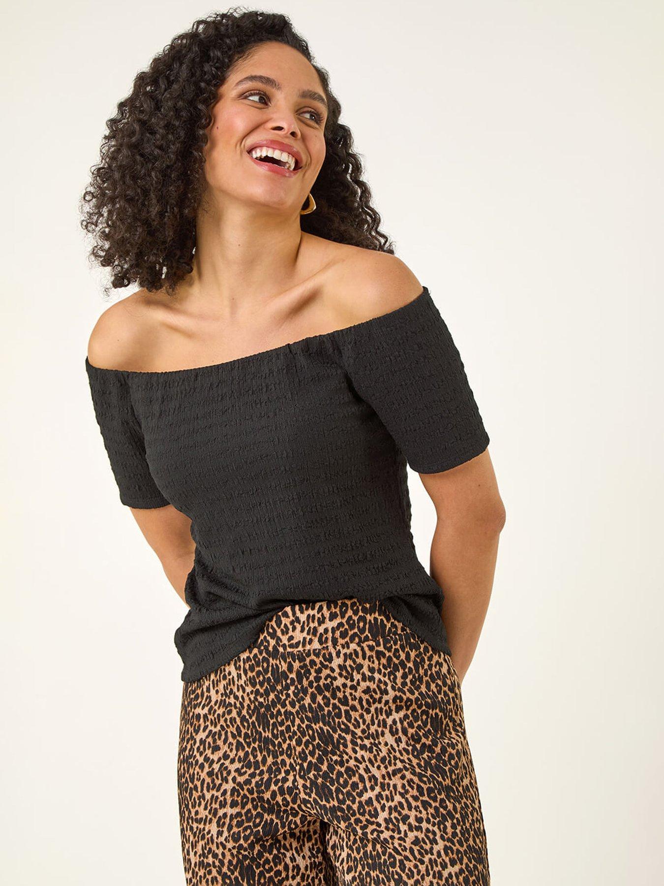 Image 1 of 4 of Roman Textured Bardot Stretch Top