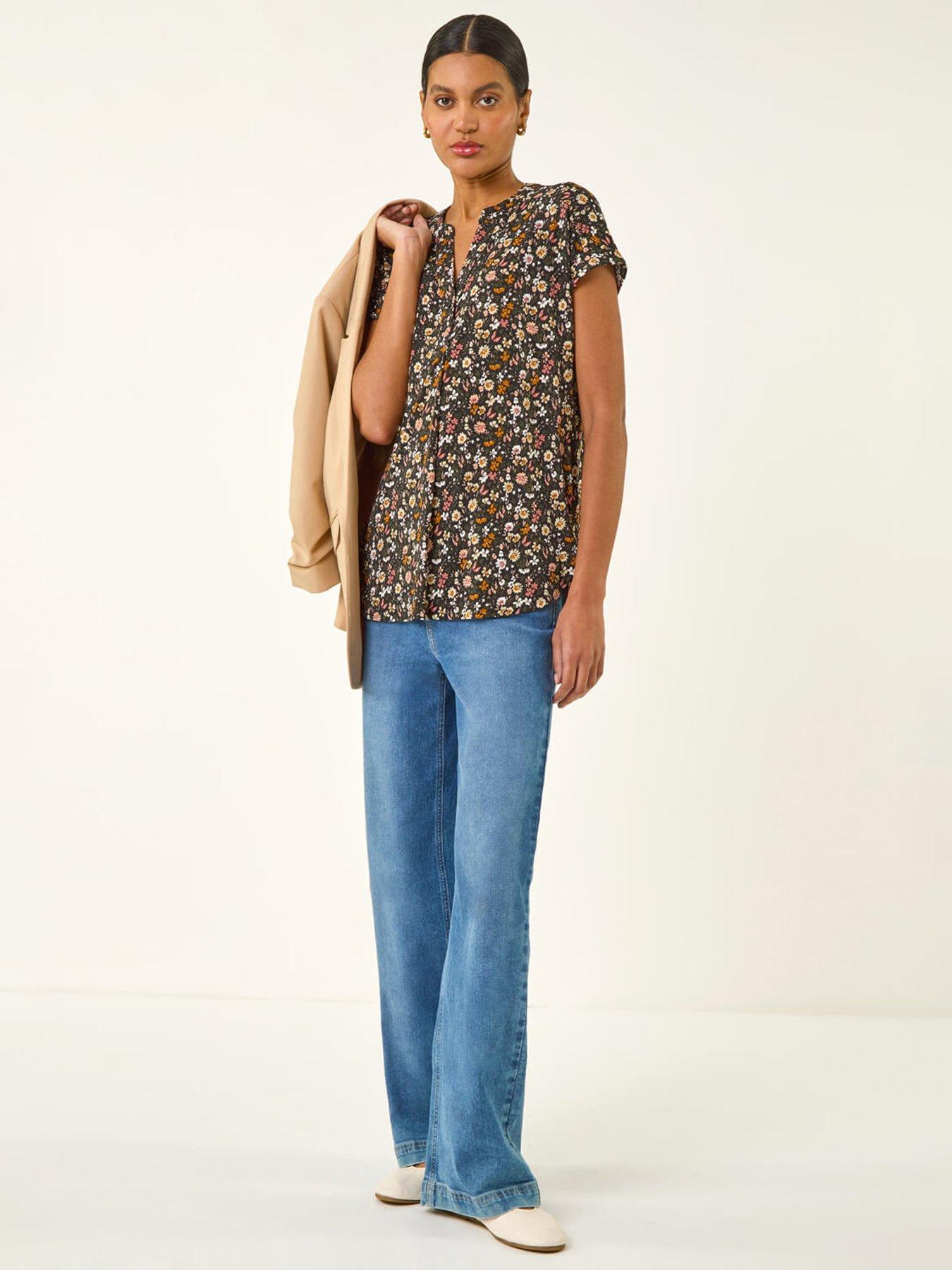  image of roman-floral-puff-print-collared-top