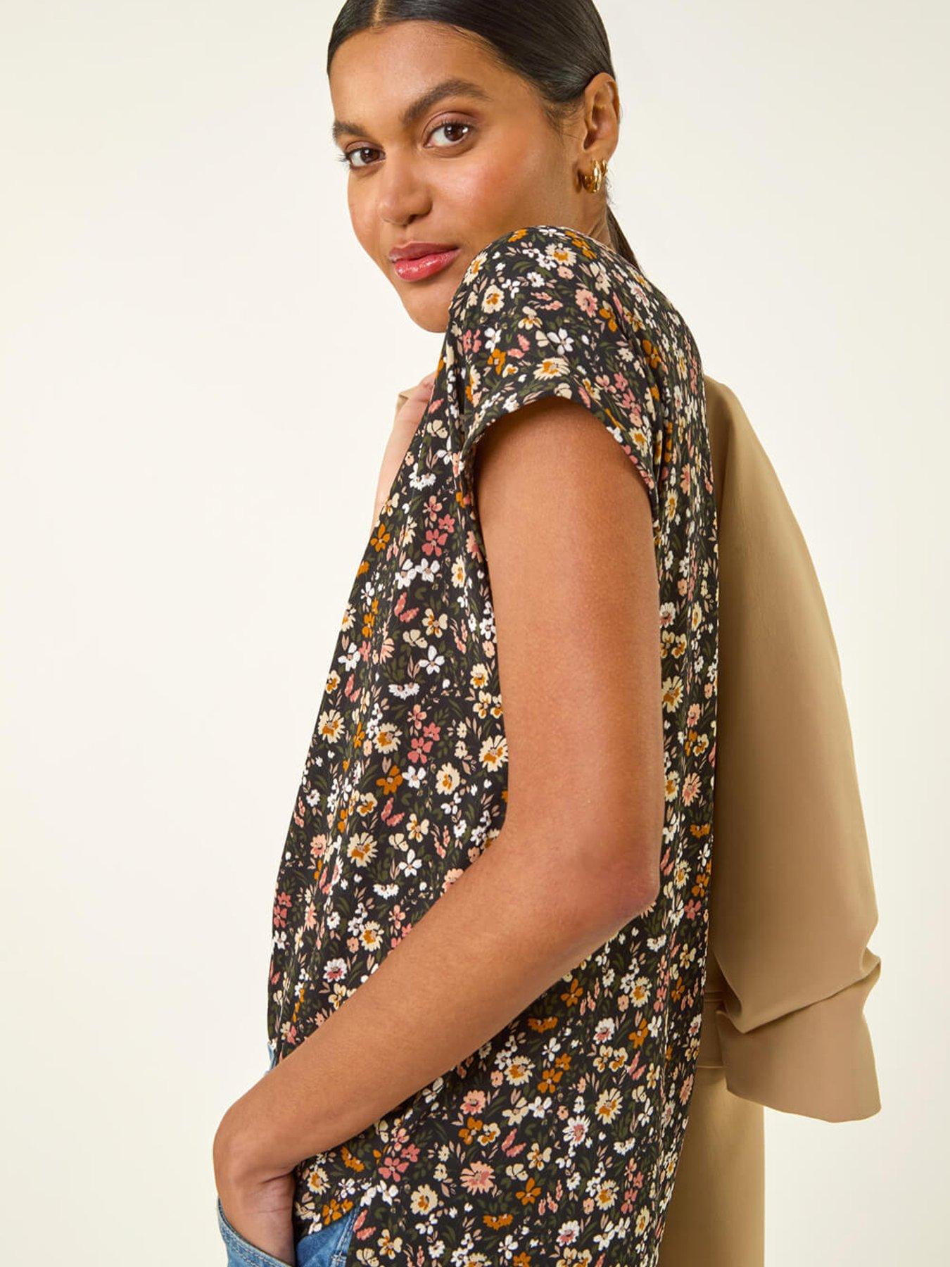  image of roman-floral-puff-print-collared-top
