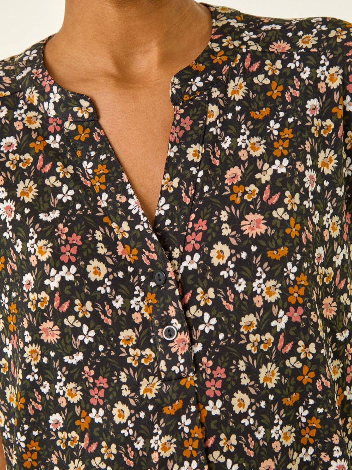  image of roman-floral-puff-print-collared-top