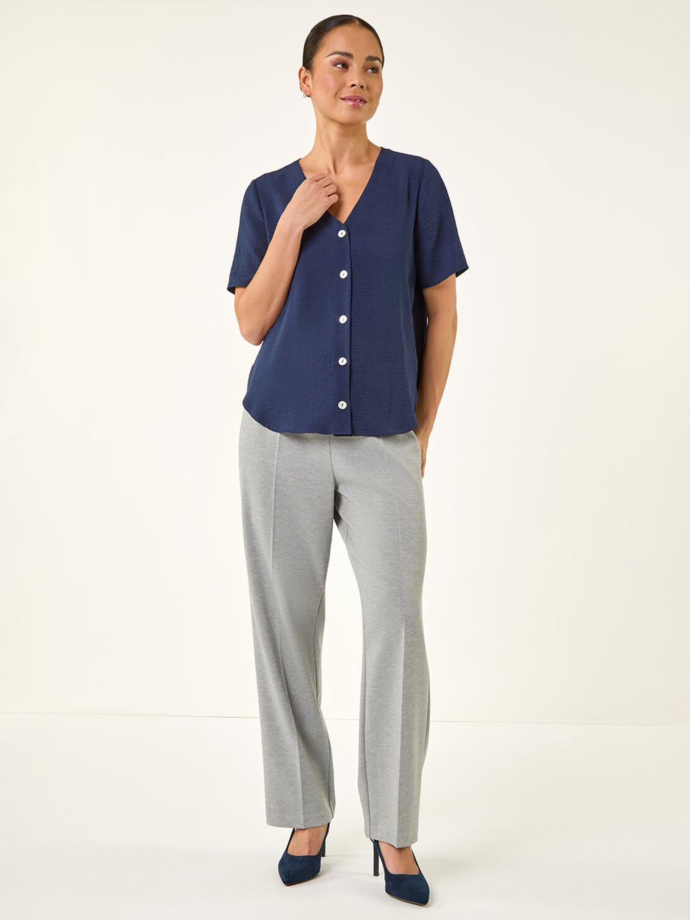  image of roman-petite-v-neck-button-through-blouse
