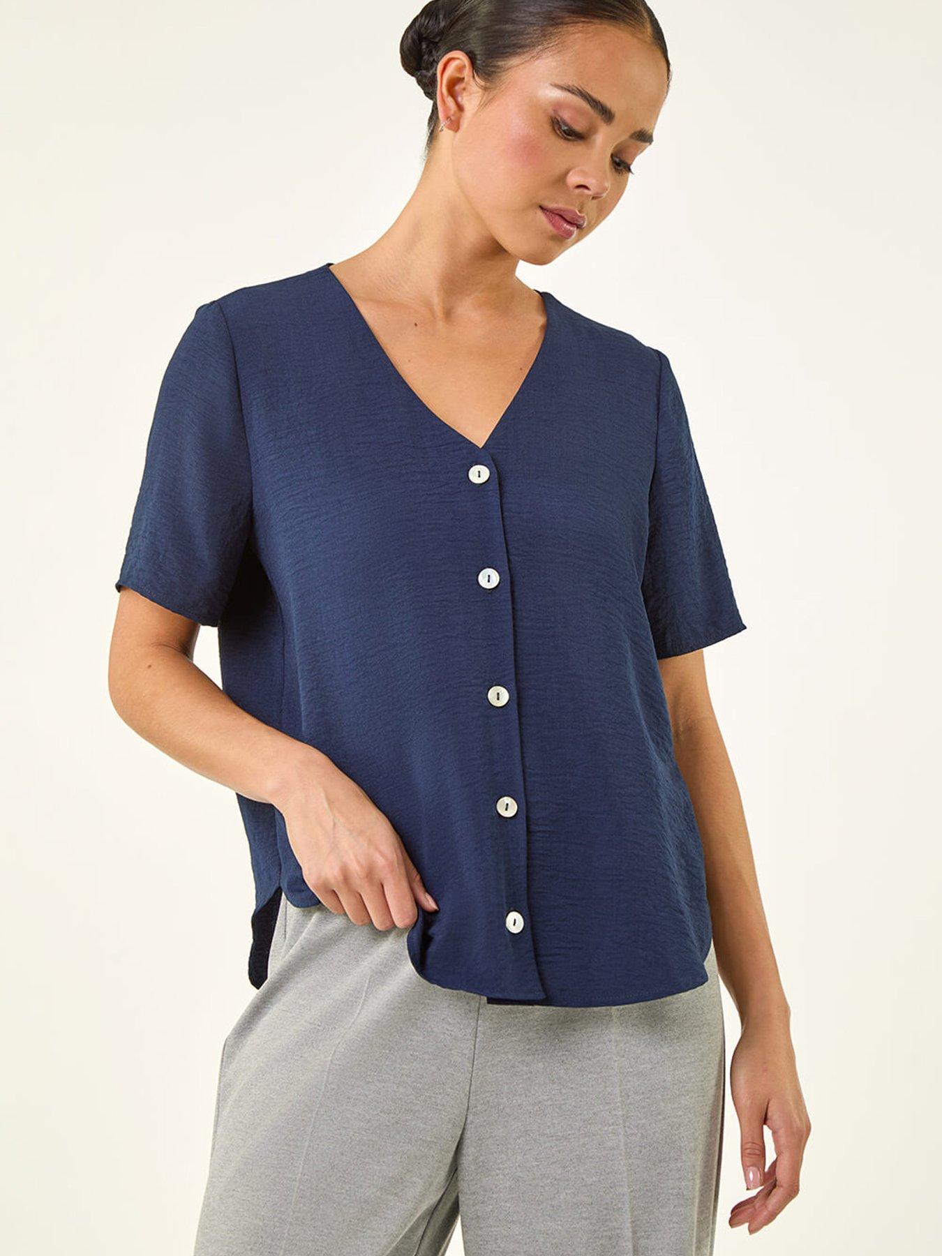  image of roman-petite-v-neck-button-through-blouse