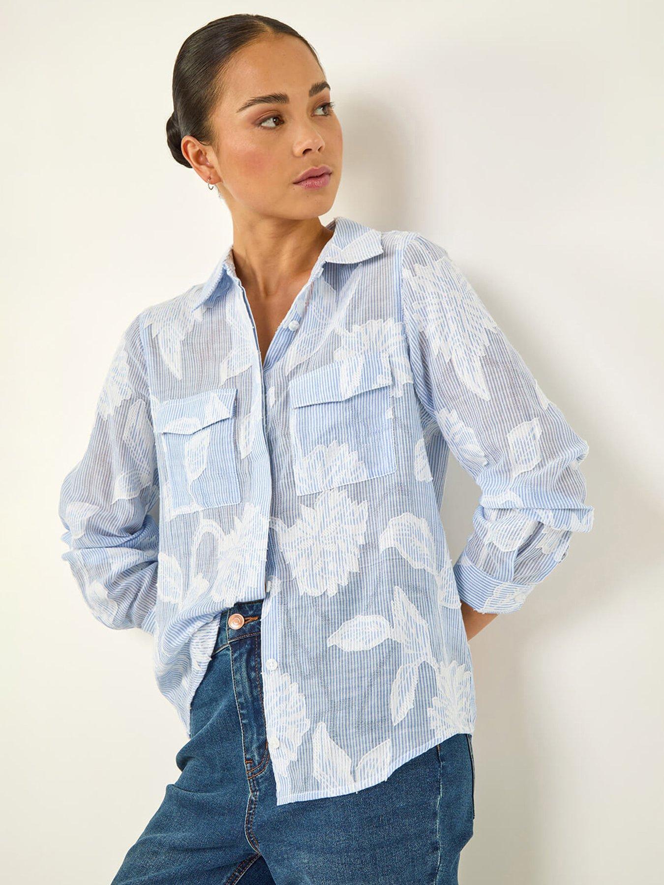  image of roman-petite-floral-jacquard-buttoned-blouse
