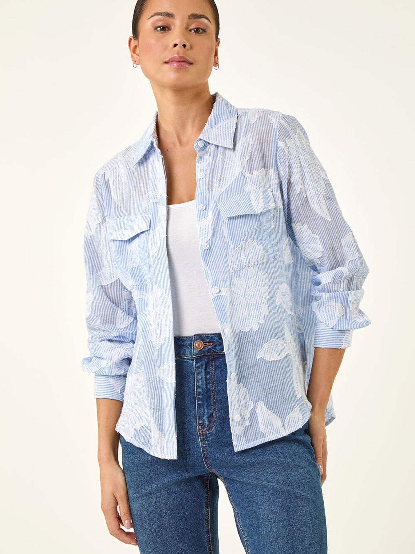  image of roman-petite-floral-jacquard-buttoned-blouse