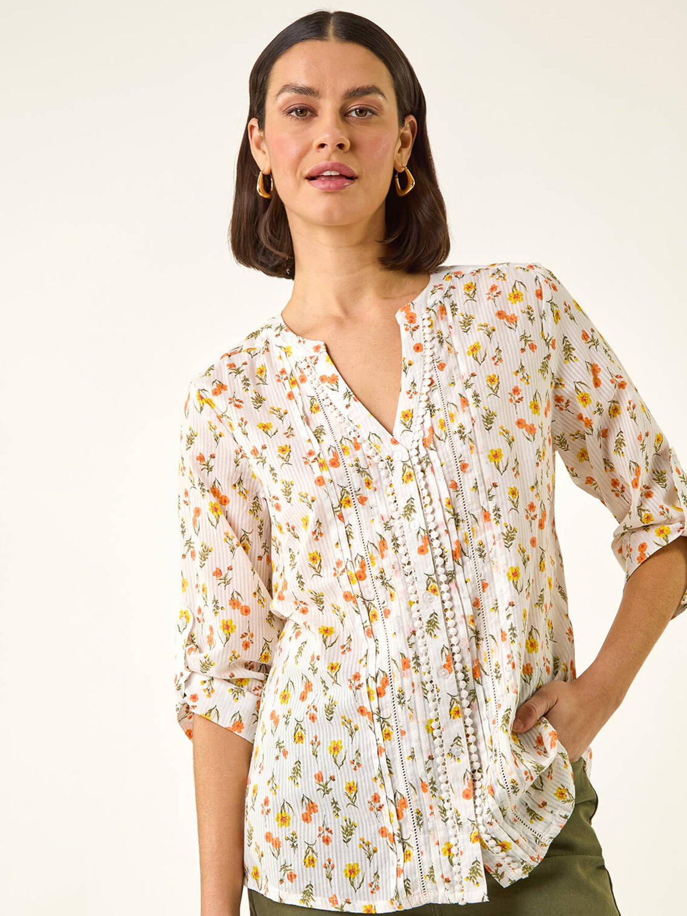  image of roman-floral-print-trim-blouse