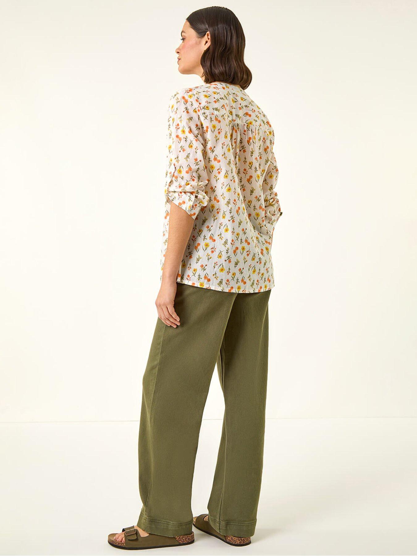  image of roman-floral-print-trim-blouse