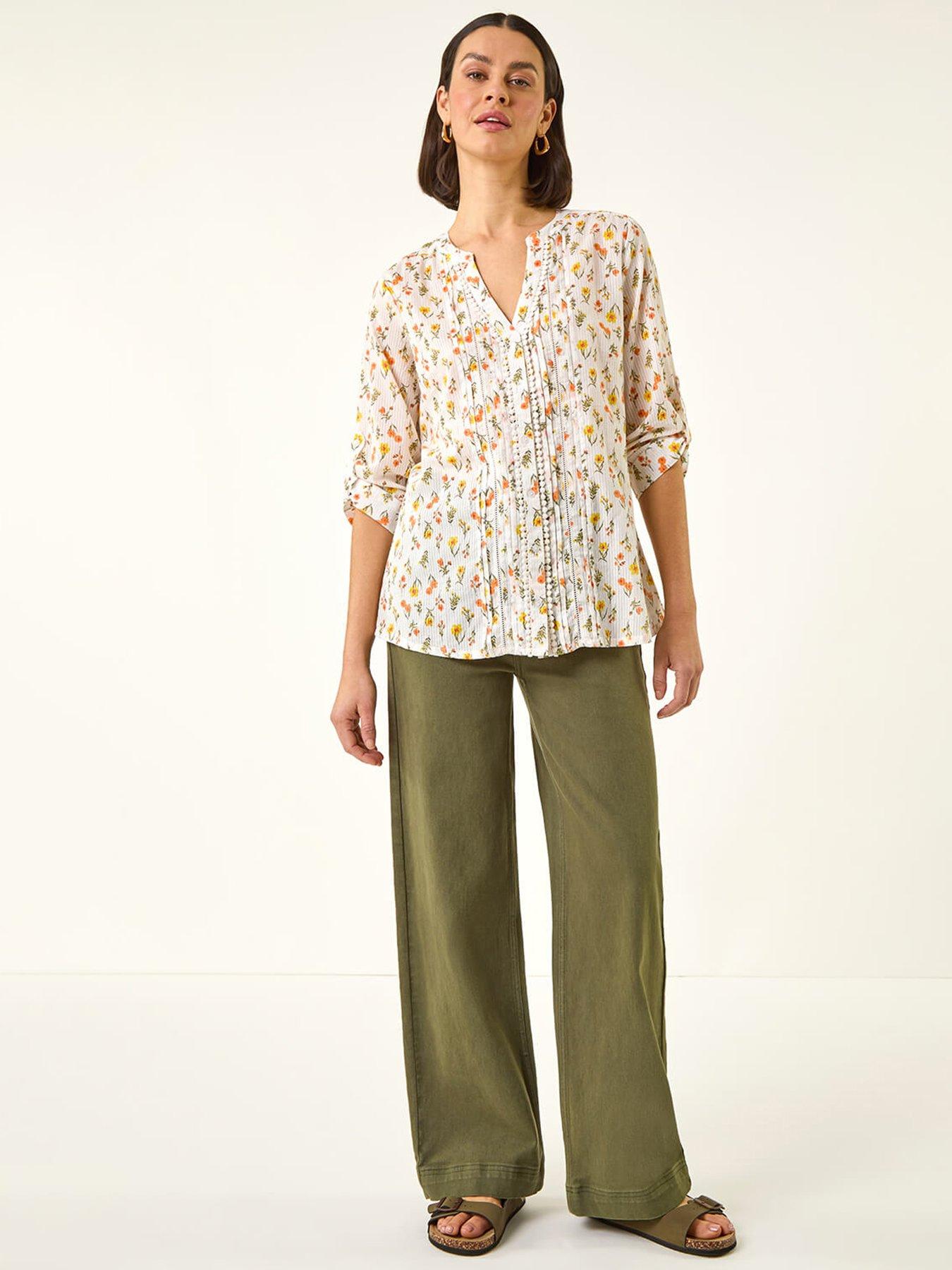  image of roman-floral-print-trim-blouse