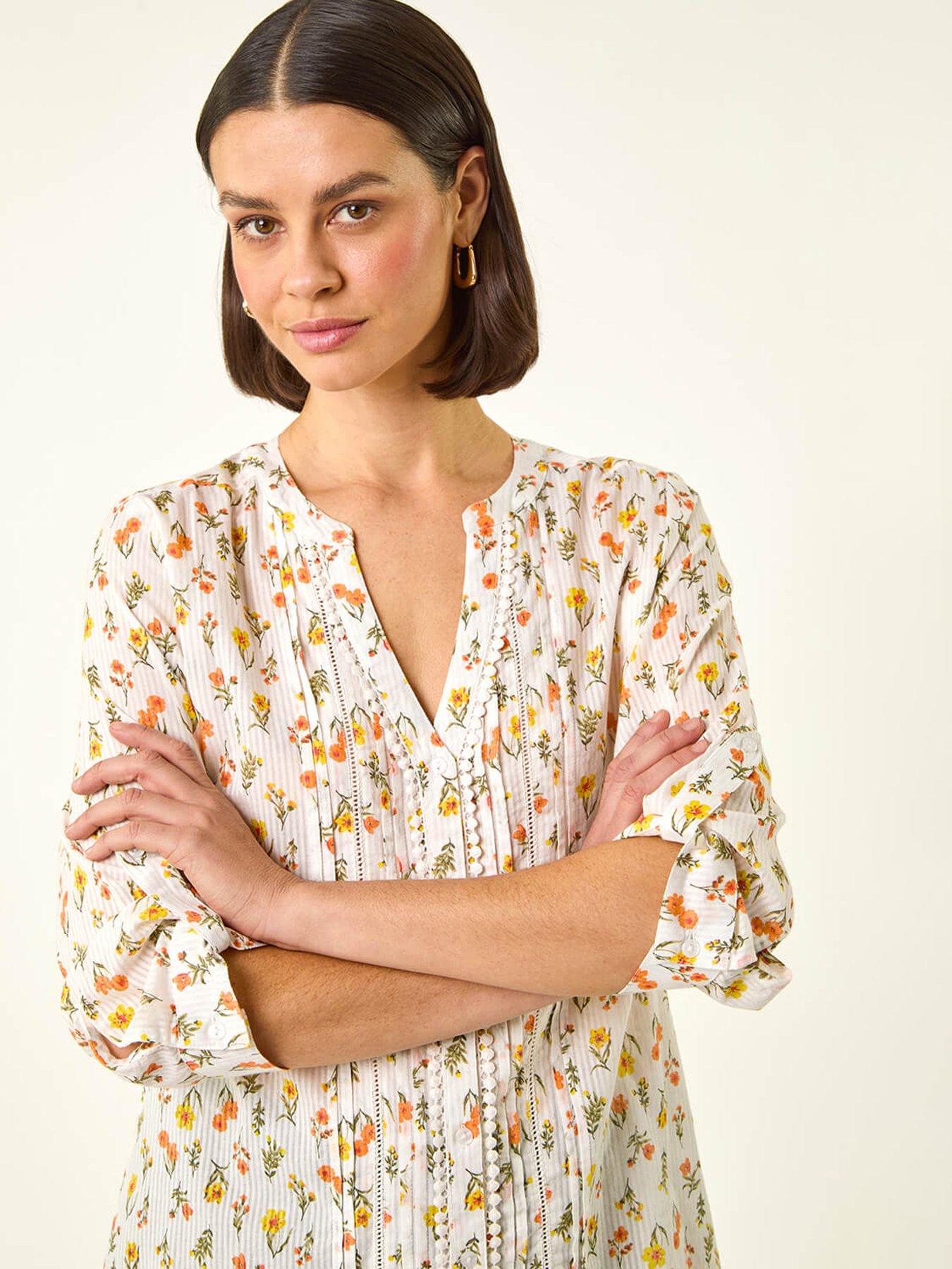  image of roman-floral-print-trim-blouse