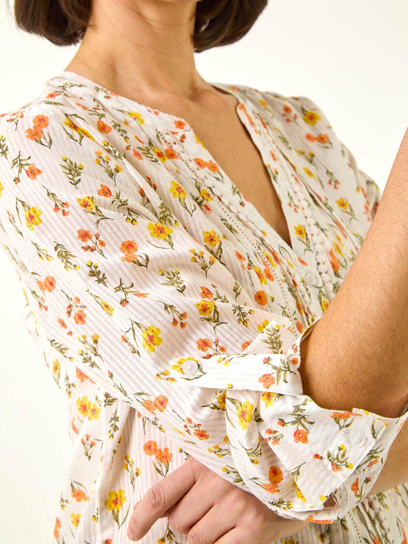  image of roman-floral-print-trim-blouse