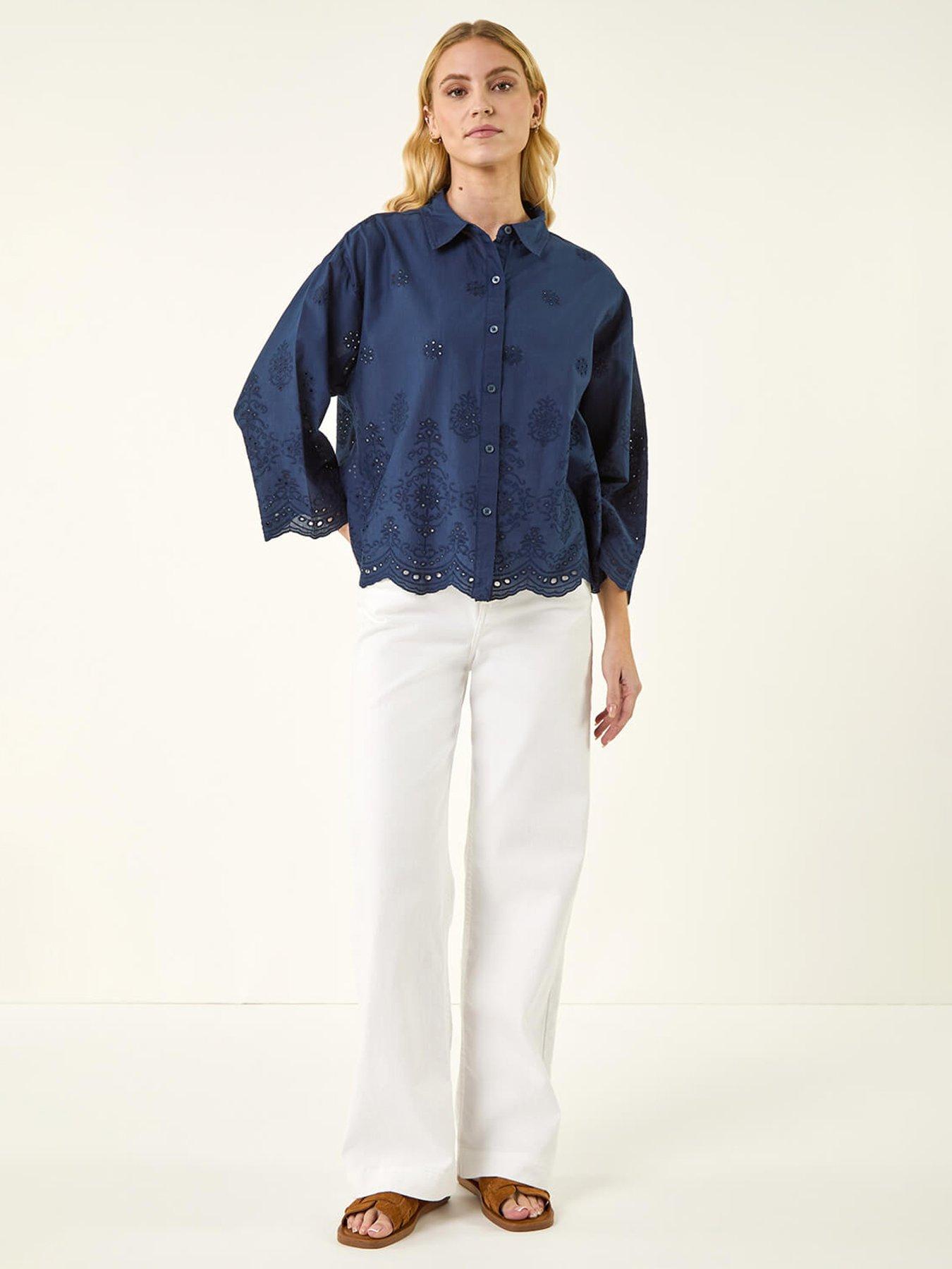  image of roman-broderie-hem-buttoned-shirt