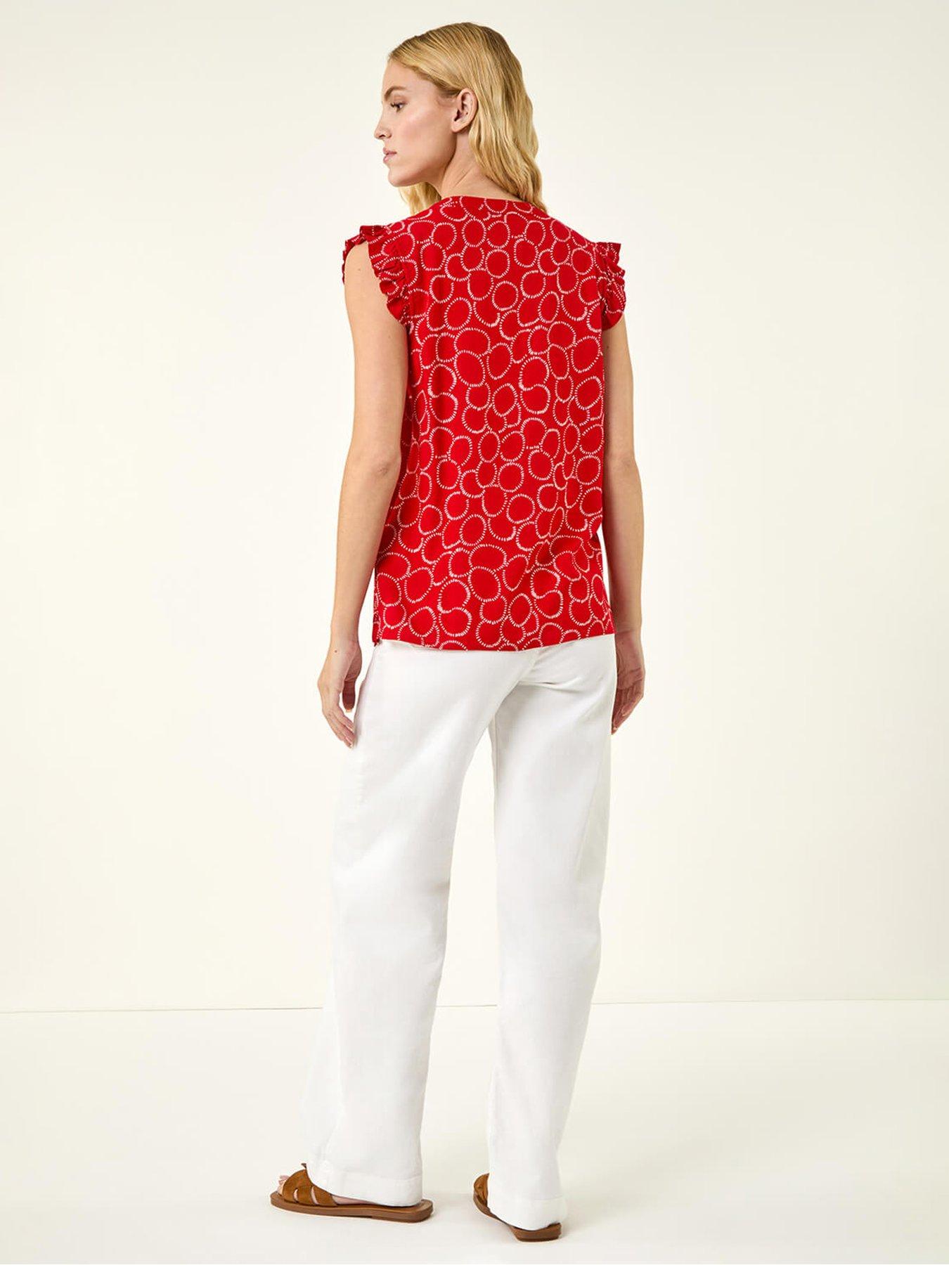  image of roman-circle-print-frill-sleeve-blouse