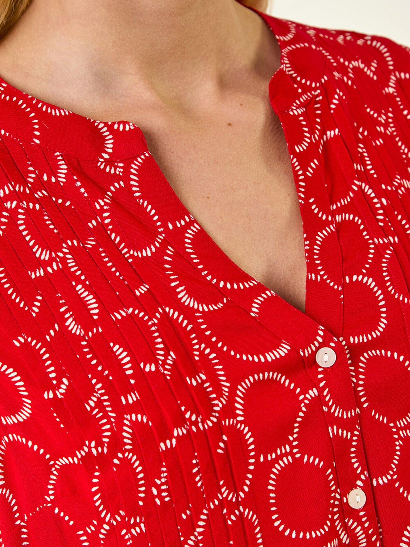  image of roman-circle-print-frill-sleeve-blouse
