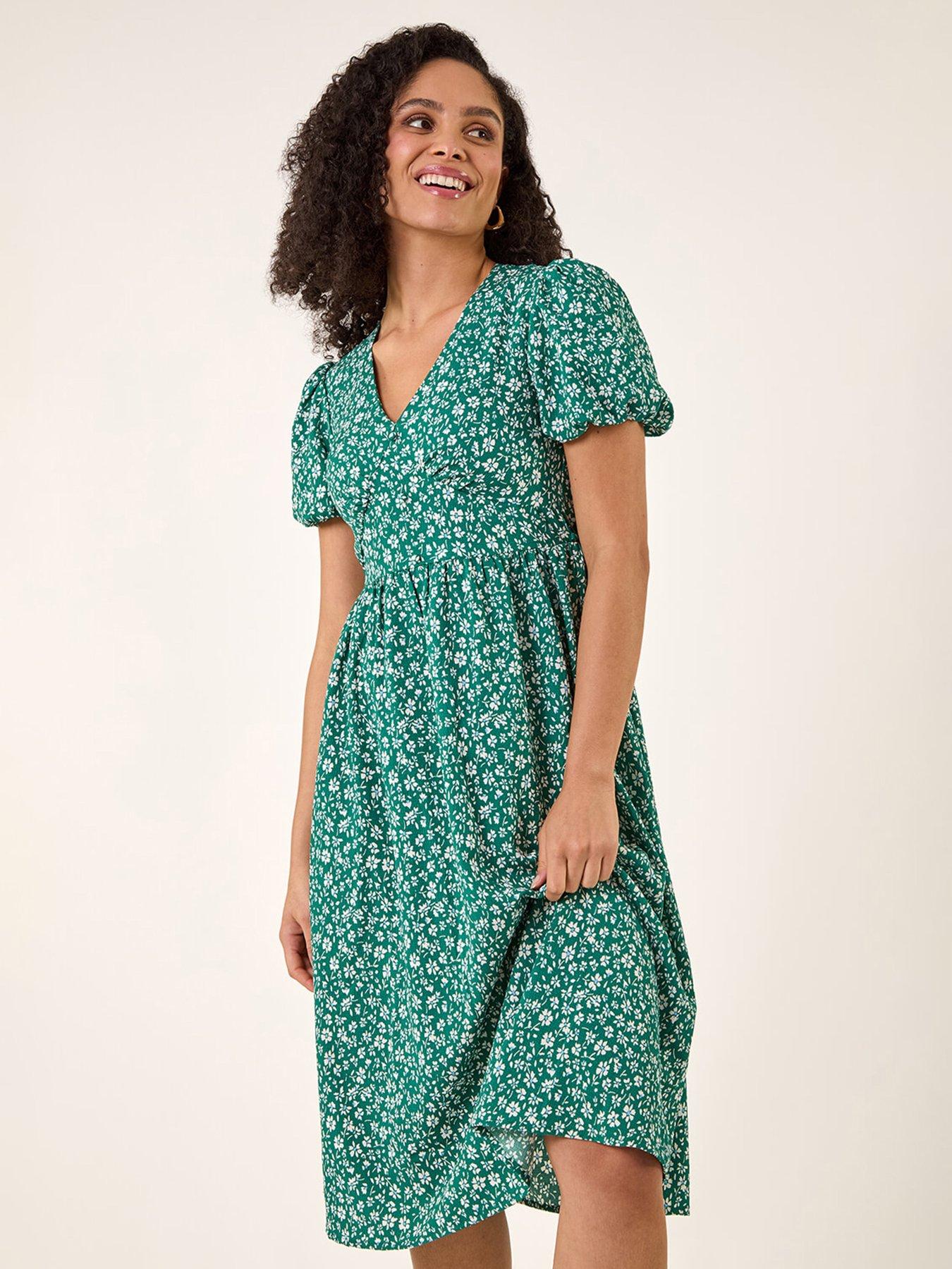 Roman Ditsy Print V-neck Midi Dress