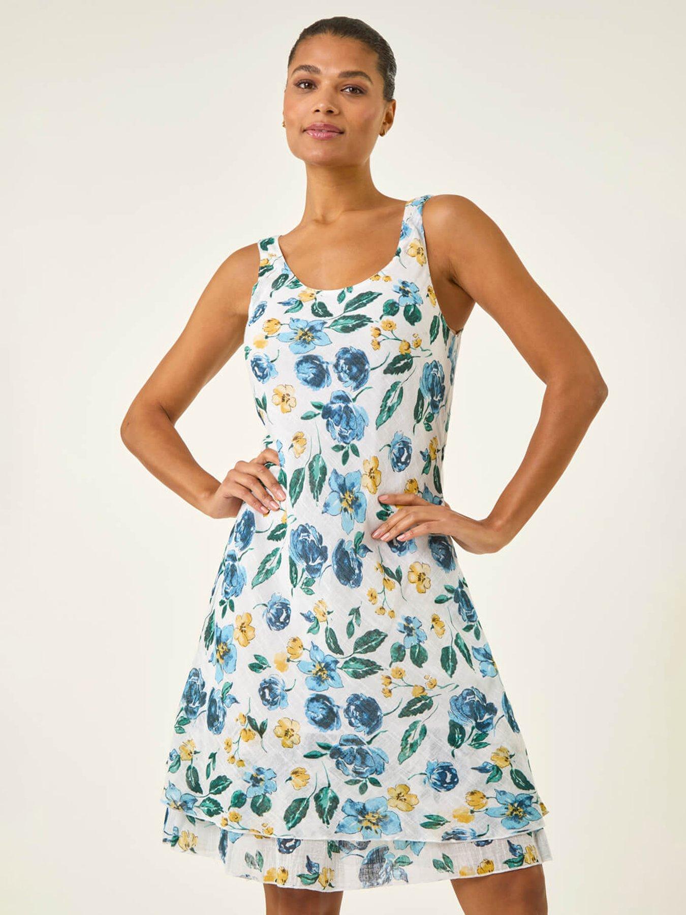 roman-floral-print-double-layer-dress