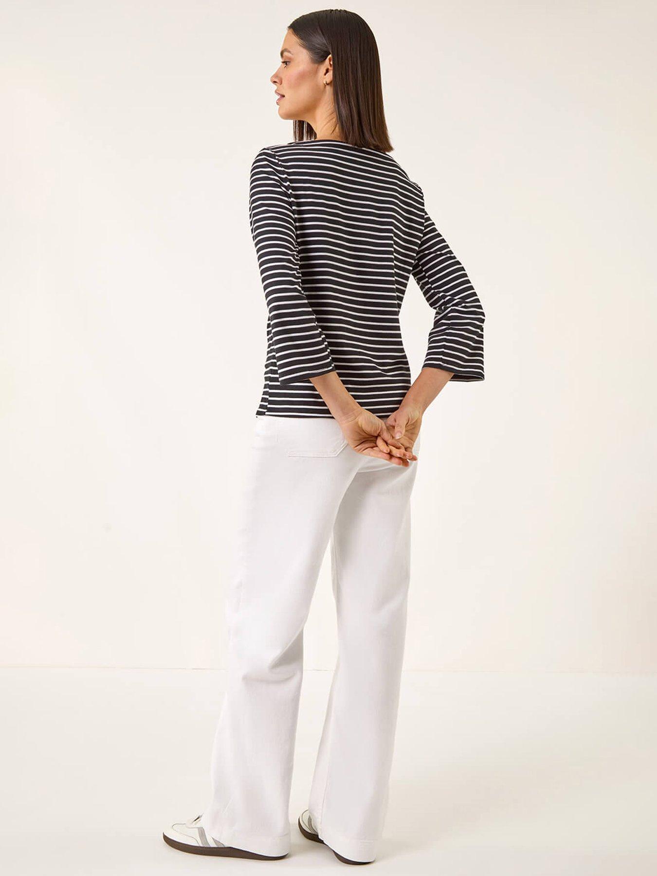  image of roman-stripe-print-boat-neck-top