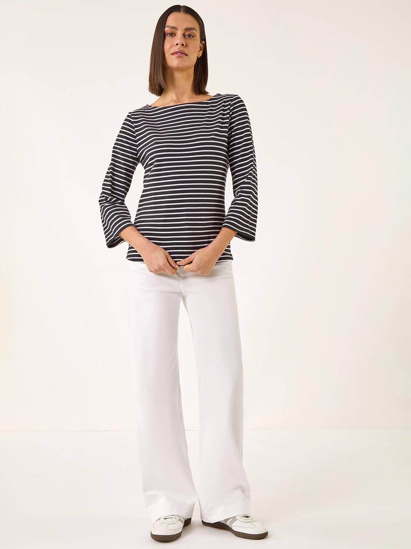  image of roman-stripe-print-boat-neck-top
