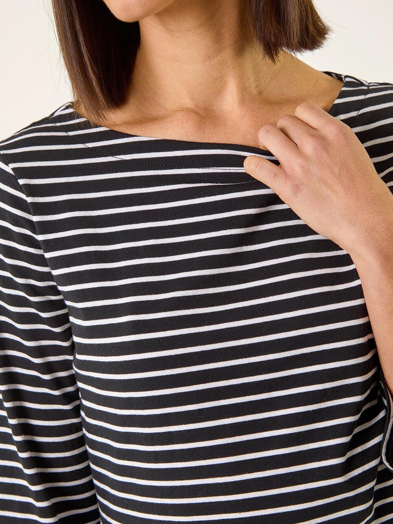  image of roman-stripe-print-boat-neck-top