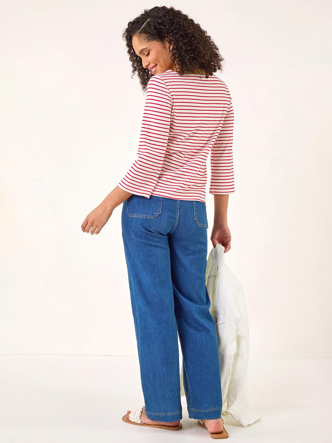 Image 2 of 5 of Roman Stripe Print Boat Neck Top