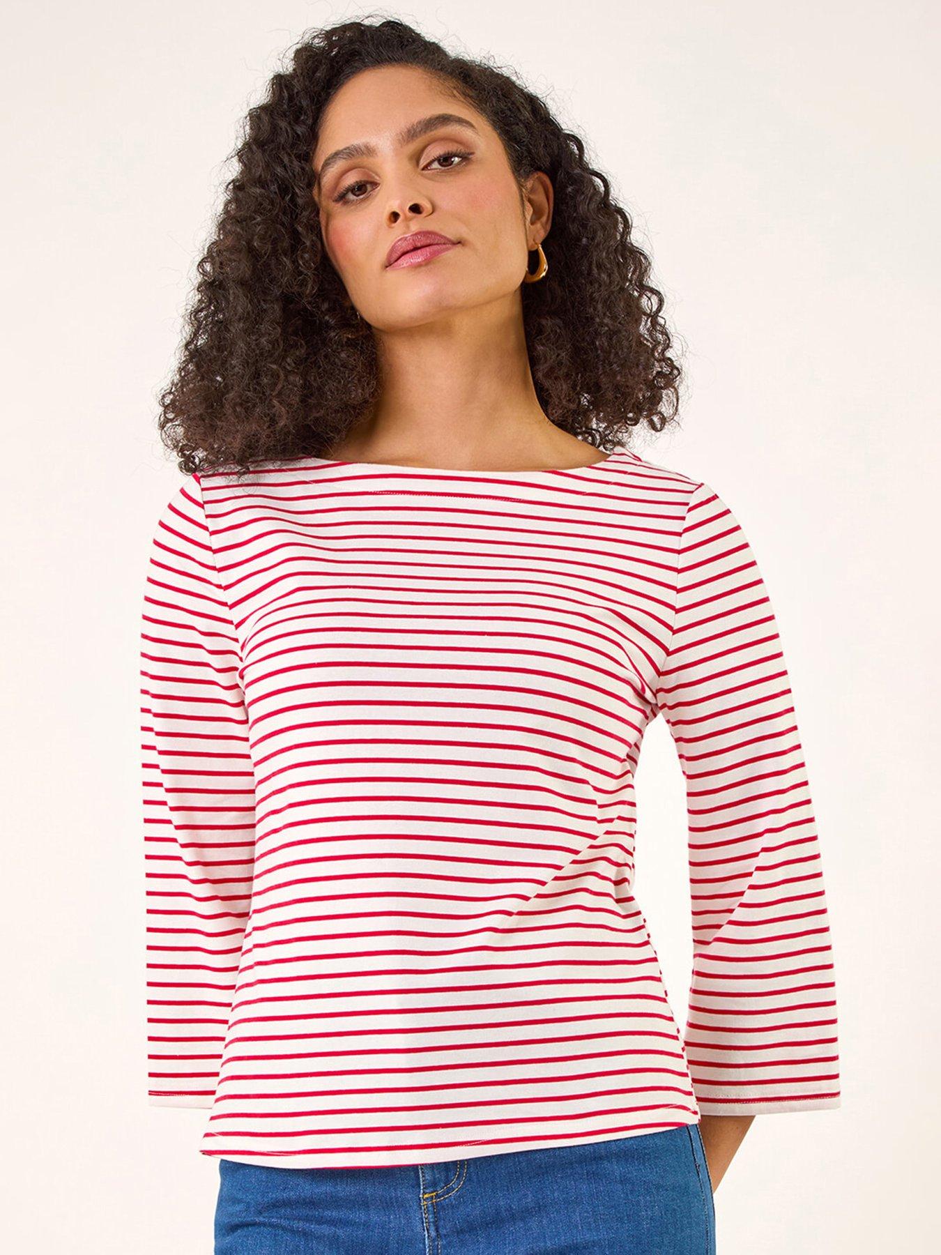 Image 3 of 5 of Roman Stripe Print Boat Neck Top