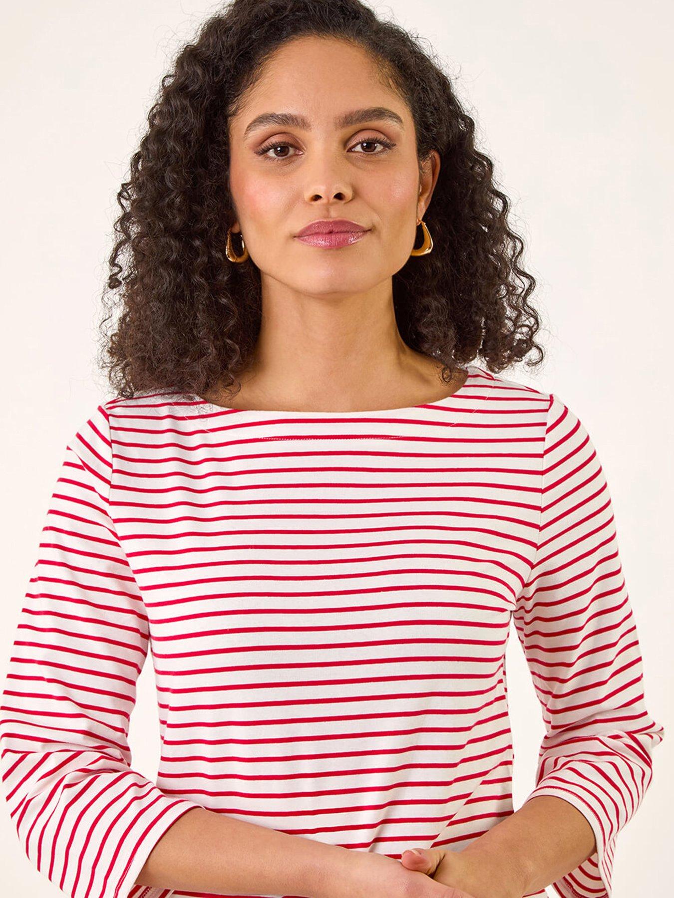 Image 4 of 5 of Roman Stripe Print Boat Neck Top